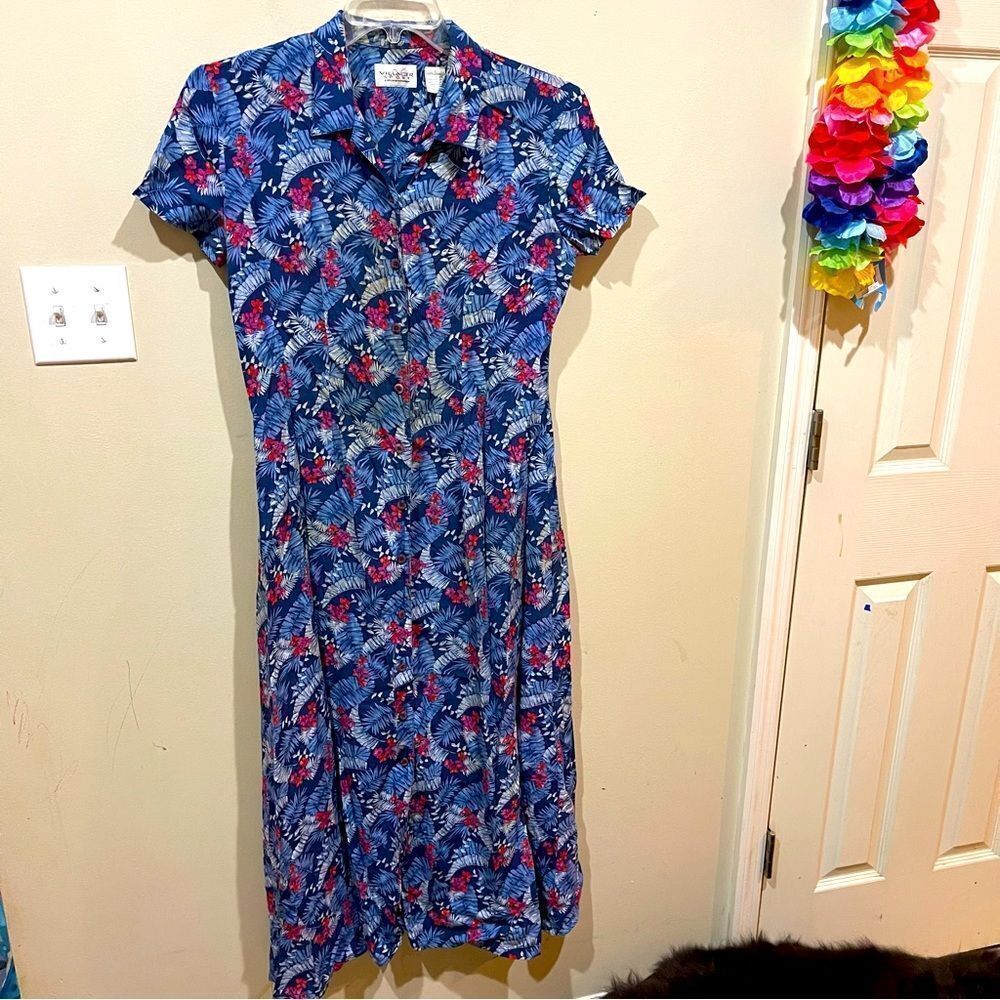 Vintage VILLAGER SPORT Tropical Button Down Maxi Dress Large